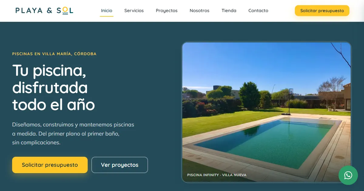 Playa y Sol Piscinas: website of a pool-building company